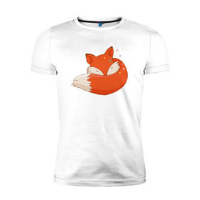 Мужская футболка премиум с принтом Спящая лиса в Санкт-Петербурге, 92% хлопок, 8% лайкра | приталенный силуэт, круглый вырез ворота, длина до линии бедра, короткий рукав | лиса | лисенок | лисица | лисичка