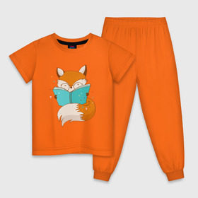 Детская пижама хлопок с принтом Лисица с книгой в Санкт-Петербурге, 100% хлопок |  брюки и футболка прямого кроя, без карманов, на брюках мягкая резинка на поясе и по низу штанин
 | лиса | лисенок | лисица | лисичка