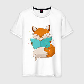 Мужская футболка хлопок с принтом Лисица с книгой в Санкт-Петербурге, 100% хлопок | прямой крой, круглый вырез горловины, длина до линии бедер, слегка спущенное плечо. | лиса | лисенок | лисица | лисичка