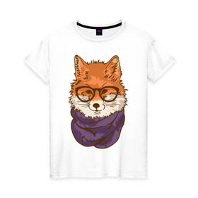 Женская футболка хлопок с принтом Лисица в Санкт-Петербурге, 100% хлопок | прямой крой, круглый вырез горловины, длина до линии бедер, слегка спущенное плечо | лиса | лисенок | лисица | лисичка