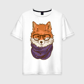 Женская футболка хлопок Oversize с принтом Лисица в Санкт-Петербурге, 100% хлопок | свободный крой, круглый ворот, спущенный рукав, длина до линии бедер
 | лиса | лисенок | лисица | лисичка