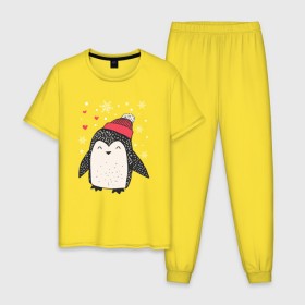 Мужская пижама хлопок с принтом Пингвин в шапке в Санкт-Петербурге, 100% хлопок | брюки и футболка прямого кроя, без карманов, на брюках мягкая резинка на поясе и по низу штанин
 | christmas | new year | winter | зима | новый год | пингвин | рождество