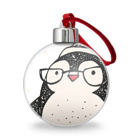 Ёлочный шар с принтом Пингвин с шариком в Санкт-Петербурге, Пластик | Диаметр: 77 мм | christmas | new year | winter | зима | новый год | пингвин | рождество
