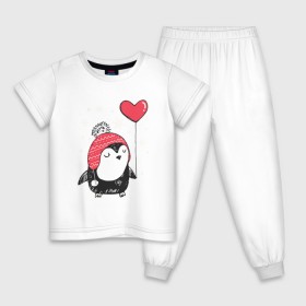 Детская пижама хлопок с принтом Пингвин с шариком в Санкт-Петербурге, 100% хлопок |  брюки и футболка прямого кроя, без карманов, на брюках мягкая резинка на поясе и по низу штанин
 | christmas | new year | winter | зима | новый год | пингвин | рождество
