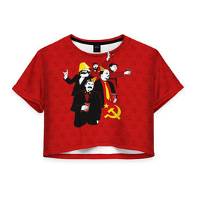 Женская футболка 3D укороченная с принтом Communist Party в Санкт-Петербурге, 100% полиэстер | круглая горловина, длина футболки до линии талии, рукава с отворотами | lenin | october | party | red | russia | soviet union | stalin | ussr | большевик | коммунист | красный | ленин | октябрь | пати | россия | советский союз | ссср | сталин
