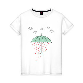 Женская футболка хлопок с принтом Зонтик в Санкт-Петербурге, 100% хлопок | прямой крой, круглый вырез горловины, длина до линии бедер, слегка спущенное плечо | 
