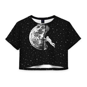 Женская футболка 3D укороченная с принтом Начало ночи в Санкт-Петербурге, 100% полиэстер | круглая горловина, длина футболки до линии талии, рукава с отворотами | astronaut | cosmonaut | cosmos | galaxy | hipster | moon | night | planet | space | star | universe | астронавт | вселенная | галактика | звезды | космонавт | космос | луна | ночь | планета | хипстер