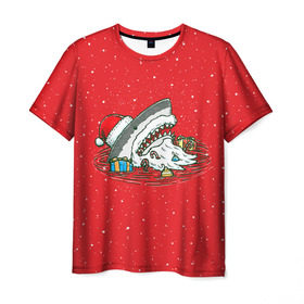 Мужская футболка 3D с принтом Акула Дед Мороз в Санкт-Петербурге, 100% полиэфир | прямой крой, круглый вырез горловины, длина до линии бедер | christmas | new year | shark | новый год | рождество | санта