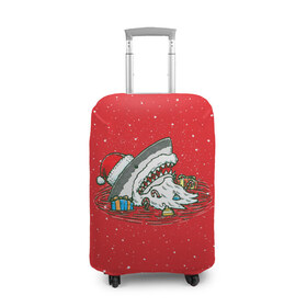 Чехол для чемодана 3D с принтом Акула Дед Мороз в Санкт-Петербурге, 86% полиэфир, 14% спандекс | двустороннее нанесение принта, прорези для ручек и колес | christmas | new year | shark | новый год | рождество | санта
