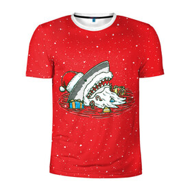 Мужская футболка 3D спортивная с принтом Акула Дед Мороз в Санкт-Петербурге, 100% полиэстер с улучшенными характеристиками | приталенный силуэт, круглая горловина, широкие плечи, сужается к линии бедра | christmas | new year | shark | новый год | рождество | санта