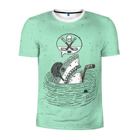 Мужская футболка 3D спортивная с принтом Акула хоккеист в Санкт-Петербурге, 100% полиэстер с улучшенными характеристиками | приталенный силуэт, круглая горловина, широкие плечи, сужается к линии бедра | fan | fish | hochey | ocean | predator | sea | shark | water | акула | вода | игра | лед | море | океан | рыба | фанат | хищник | хоккей | шайба