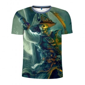Мужская футболка 3D спортивная с принтом Пират в Санкт-Петербурге, 100% полиэстер с улучшенными характеристиками | приталенный силуэт, круглая горловина, широкие плечи, сужается к линии бедра | Тематика изображения на принте: gangplank | league of legends | lol | pirate | гангпланк | лига легенд | лол | пират