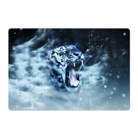 Магнитный плакат 3Х2 с принтом Белый тигр в Санкт-Петербурге, Полимерный материал с магнитным слоем | 6 деталей размером 9*9 см | зима | клыки | метель | пасть | снег | тигр | хищник
