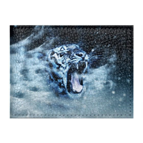 Обложка для студенческого билета с принтом Белый тигр в Санкт-Петербурге, натуральная кожа | Размер: 11*8 см; Печать на всей внешней стороне | Тематика изображения на принте: зима | клыки | метель | пасть | снег | тигр | хищник