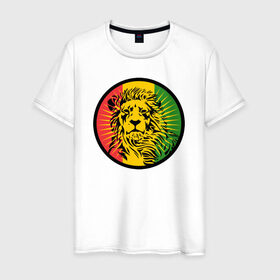 Мужская футболка хлопок с принтом Ямайский лев в Санкт-Петербурге, 100% хлопок | прямой крой, круглый вырез горловины, длина до линии бедер, слегка спущенное плечо. | лев | раста | ямайка