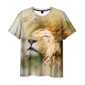 Мужская футболка 3D с принтом Лев в Санкт-Петербурге, 100% полиэфир | прямой крой, круглый вырез горловины, длина до линии бедер | зверь | лев | тигр | хищник