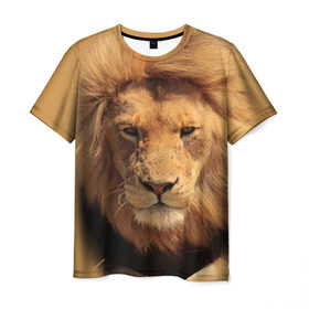 Мужская футболка 3D с принтом Лев в Санкт-Петербурге, 100% полиэфир | прямой крой, круглый вырез горловины, длина до линии бедер | животные | кошка | лев | тигр | хищник