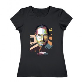 Женская футболка хлопок с принтом Стив Джобс в Санкт-Петербурге, 100% хлопок | прямой крой, круглый вырез горловины, длина до линии бедер, слегка спущенное плечо | apple | брэнд | джобс | стив | эпл