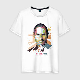 Мужская футболка хлопок с принтом Стив Джобс в Санкт-Петербурге, 100% хлопок | прямой крой, круглый вырез горловины, длина до линии бедер, слегка спущенное плечо. | apple | брэнд | джобс | стив | эпл