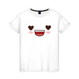 Женская футболка хлопок с принтом Каваи в Санкт-Петербурге, 100% хлопок | прямой крой, круглый вырез горловины, длина до линии бедер, слегка спущенное плечо | возмущение | каваи | кавай | любовь | подмигивание | поцелуй | радость | слезы | смущение | удивление | улыбка | шок | эмоции