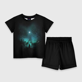 Детский костюм с шортами 3D с принтом Взгляд на звезды в Санкт-Петербурге,  |  | cosmos | galaxy | hipster | moon | night | planet | space | star | universe | вселенная | галактика | звезды | космос | луна | ночь | планета | хипстер