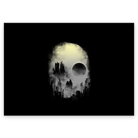 Поздравительная открытка с принтом Мертвый туман в Санкт-Петербурге, 100% бумага | плотность бумаги 280 г/м2, матовая, на обратной стороне линовка и место для марки
 | bone | ciyt | dark | evil | skelet | skull | город | кости | скелет | туман | череп