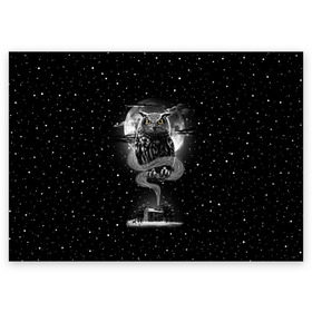 Поздравительная открытка с принтом Ночная сова в Санкт-Петербурге, 100% бумага | плотность бумаги 280 г/м2, матовая, на обратной стороне линовка и место для марки
 | Тематика изображения на принте: astronaut | bird | cosmonaut | cosmos | galaxy | hipster | moon | night | owl | planet | space | star | universe | вселенная | галактика | звезды | космонавт | космос | луна | планета | птица | сова