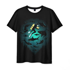 Мужская футболка 3D с принтом Подводный мир в Санкт-Петербурге, 100% полиэфир | прямой крой, круглый вырез горловины, длина до линии бедер | fish | ocean | predator | sea | shark | under | акула | вода | дайвер | дайвинг | море | океан | рыба | хищник