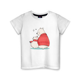 Детская футболка хлопок с принтом Белые Мишки в Санкт-Петербурге, 100% хлопок | круглый вырез горловины, полуприлегающий силуэт, длина до линии бедер | christmas | hipster | new year | winter | зима | новый год | рождество | хипстер