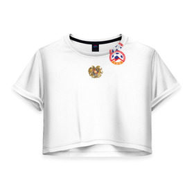 Женская футболка 3D укороченная с принтом Сборная Армении в Санкт-Петербурге, 100% полиэстер | круглая горловина, длина футболки до линии талии, рукава с отворотами | armenia | армения | футбол
