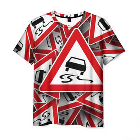 Мужская футболка 3D с принтом Дорожный знак 1 в Санкт-Петербурге, 100% полиэфир | прямой крой, круглый вырез горловины, длина до линии бедер | Тематика изображения на принте: автомобиль | гонки | дорога | драйв | знак | пдд | скорость