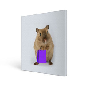 Холст квадратный с принтом Хомяк с сумкой в Санкт-Петербурге, 100% ПВХ |  | грызун | животные | крыса | мышь | хомяк | яблоко