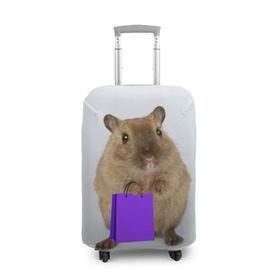 Чехол для чемодана 3D с принтом Хомяк с сумкой в Санкт-Петербурге, 86% полиэфир, 14% спандекс | двустороннее нанесение принта, прорези для ручек и колес | грызун | животные | крыса | мышь | хомяк | яблоко