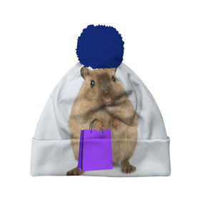 Шапка 3D c помпоном с принтом Хомяк с сумкой в Санкт-Петербурге, 100% полиэстер | универсальный размер, печать по всей поверхности изделия | грызун | животные | крыса | мышь | хомяк | яблоко