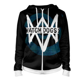 Женская толстовка 3D на молнии с принтом Watch Dogs 2 в Санкт-Петербурге, 100% полиэстер | длина до линии бедра, манжеты и пояс оформлены мягкой тканевой резинкой, двухслойный капюшон со шнурком для регулировки, спереди молния, по бокам два кармана | dogs | ubisoft | watch | watchdogs | псы | сторожевые | хакер