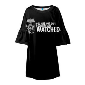 Детское платье 3D с принтом Watch Dogs 2 в Санкт-Петербурге, 100% полиэстер | прямой силуэт, чуть расширенный к низу. Круглая горловина, на рукавах — воланы | Тематика изображения на принте: dogs | ubisoft | watch | watchdogs | псы | сторожевые | хакер