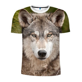 Мужская футболка 3D спортивная с принтом Волк в Санкт-Петербурге, 100% полиэстер с улучшенными характеристиками | приталенный силуэт, круглая горловина, широкие плечи, сужается к линии бедра | animal | eyes | forest | predator | wild | wolf | взгляд | волк | дикий | животное | зверь | лес | хищник