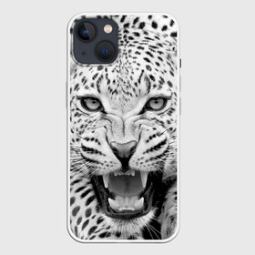 Чехол для iPhone 13 с принтом Леопард в Санкт-Петербурге,  |  | animal | eyes | jaws | leopard | malicious | predator | spotted | teeth | wild | взгляд | дикий | животное | злой | клыки | леопард | оскал | пасть | пятнистый | хищник