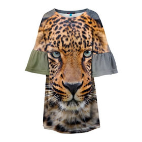 Детское платье 3D с принтом Леопард в Санкт-Петербурге, 100% полиэстер | прямой силуэт, чуть расширенный к низу. Круглая горловина, на рукавах — воланы | animal | leopard | look | predator | spotted | wild | взгляд | дикий | животное | леопард | пятнистый | хищник