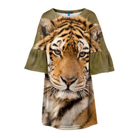 Детское платье 3D с принтом Тигр в Санкт-Петербурге, 100% полиэстер | прямой силуэт, чуть расширенный к низу. Круглая горловина, на рукавах — воланы | animal | predator | striped | tiger | view | wild | взгляд | дикий | животное | полосатый | тигр | хищник
