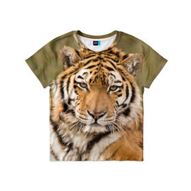 Детская футболка 3D с принтом Тигр в Санкт-Петербурге, 100% гипоаллергенный полиэфир | прямой крой, круглый вырез горловины, длина до линии бедер, чуть спущенное плечо, ткань немного тянется | animal | predator | striped | tiger | view | wild | взгляд | дикий | животное | полосатый | тигр | хищник