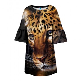Детское платье 3D с принтом Леопард в Санкт-Петербурге, 100% полиэстер | прямой силуэт, чуть расширенный к низу. Круглая горловина, на рукавах — воланы | animal | leopard | look | predator | spotted | wild | взгляд | дикий | животное | леопард | пятнистый | хищник