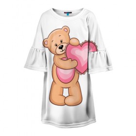 Детское платье 3D с принтом Teddy Bear в Санкт-Петербурге, 100% полиэстер | прямой силуэт, чуть расширенный к низу. Круглая горловина, на рукавах — воланы | teddy bear девушкам медведь тедди