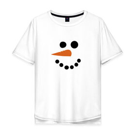 Мужская футболка хлопок Oversize с принтом Снеговик минимализм в Санкт-Петербурге, 100% хлопок | свободный крой, круглый ворот, “спинка” длиннее передней части | год петуха | детям | крутой снеговик | любимым. | минимализм | морковка | новый год | подарок | популярное | снег | снеговик
