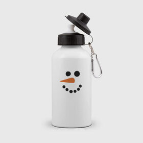 Бутылка спортивная с принтом Снеговик минимализм в Санкт-Петербурге, металл | емкость — 500 мл, в комплекте две пластиковые крышки и карабин для крепления | год петуха | детям | крутой снеговик | любимым. | минимализм | морковка | новый год | подарок | популярное | снег | снеговик