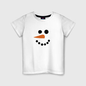 Детская футболка хлопок с принтом Снеговик минимализм в Санкт-Петербурге, 100% хлопок | круглый вырез горловины, полуприлегающий силуэт, длина до линии бедер | год петуха | детям | крутой снеговик | любимым. | минимализм | морковка | новый год | подарок | популярное | снег | снеговик