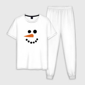 Мужская пижама хлопок с принтом Снеговик минимализм в Санкт-Петербурге, 100% хлопок | брюки и футболка прямого кроя, без карманов, на брюках мягкая резинка на поясе и по низу штанин
 | год петуха | детям | крутой снеговик | любимым. | минимализм | морковка | новый год | подарок | популярное | снег | снеговик