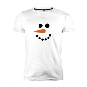 Мужская футболка премиум с принтом Снеговик минимализм в Санкт-Петербурге, 92% хлопок, 8% лайкра | приталенный силуэт, круглый вырез ворота, длина до линии бедра, короткий рукав | Тематика изображения на принте: год петуха | детям | крутой снеговик | любимым. | минимализм | морковка | новый год | подарок | популярное | снег | снеговик
