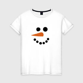 Женская футболка хлопок с принтом Снеговик минимализм в Санкт-Петербурге, 100% хлопок | прямой крой, круглый вырез горловины, длина до линии бедер, слегка спущенное плечо | год петуха | детям | крутой снеговик | любимым. | минимализм | морковка | новый год | подарок | популярное | снег | снеговик