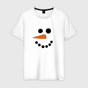 Мужская футболка хлопок с принтом Снеговик минимализм в Санкт-Петербурге, 100% хлопок | прямой крой, круглый вырез горловины, длина до линии бедер, слегка спущенное плечо. | год петуха | детям | крутой снеговик | любимым. | минимализм | морковка | новый год | подарок | популярное | снег | снеговик